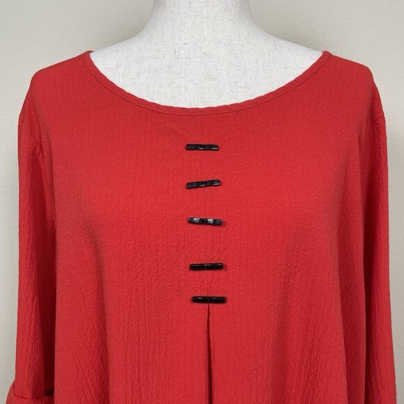 Ali Miles Tunic Top Women 1X Asymmetrical Artsy Crinkle Textured Long Sleeve Red - Picture 8 of 16